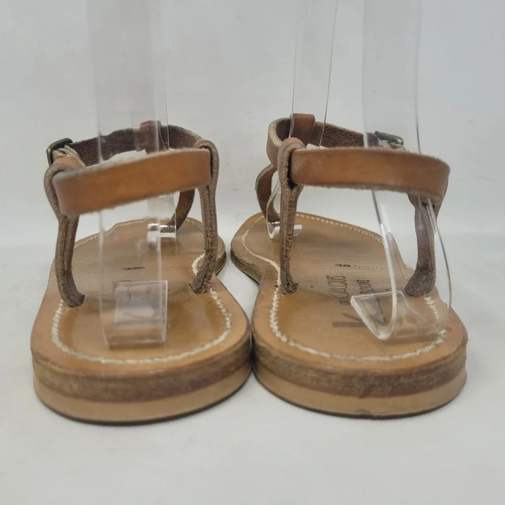 K.Jacques Sandals EU38 US7 Brown Leather T-Strap Gladiator Flat Resort Vacation